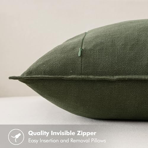 MIULEE Neutral Green/Brown Boho Linen Pillow Covers 18x18 Inch Pack of 4 | Natural Decorative Throw Pillow Covers Soft Farmhouse Couch Pillowcases Decors for Living Room Bed Sofa