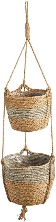 47th & Main Hanging Woven Seagrass Lined Baskets Indoor Planter Pot, 2-Tier, Natural