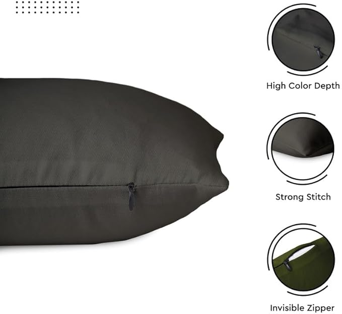 Encasa XO Throw Pillow Covers 24x24 in Set of 2 Charcoal Grey | No Inserts | Cotton Pillow Covers for Living Room, Bed, Sofa, Couch | Decorative Cushion Covers with Improved Zipper
