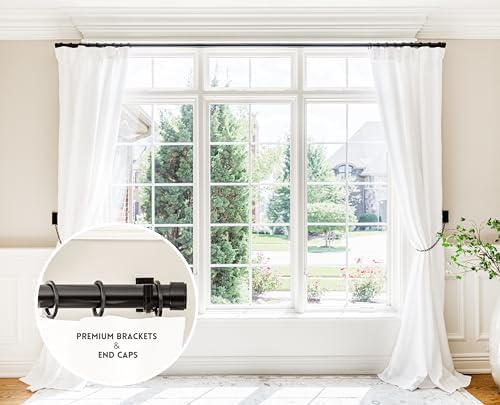 BlastHome® Non-Adjustable Luxury Extra Long Curtain Rod, 1 ¼” Rod Set, 14 foot Fixed Length (Three Rods Connect for a Seamless Look), Tuxedo Black