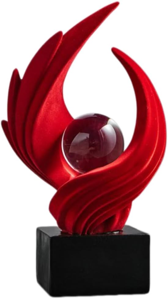 AWNR Gold Abstract Sculpture House Decor Aesthetic - Home Décor Accents for Nightstand, Shelves, Dining Room, Entryway Table, Office, Desk Accessories (Red and Flocked B)