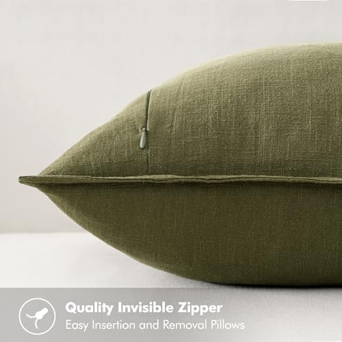MIULEE Olive Green Boho Linen Pillow Covers 20x20 Inch Pack of 4 | Natural Decorative Throw Pillow Covers Soft Farmhouse Couch Pillowcases Modern Decors for Living Room Bed Sofa