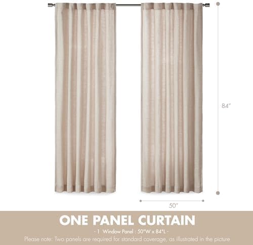 Madison Park Linen Blend Curtain Window, Thermal Insulated Fleece Lining, Living Room Decor Light Filtering Drape for Bedroom, 1-Single Panel Pack Fits 1.25" Rod, Beals, 50x84 Rod Pocket Top, Natural