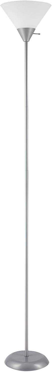 GLOBE Electric 677150 Elliott 72" Floor Lamp, Silver, White Plastic Shade, On/Off Rotary Switch on Shade, Standing, Living Room Decor, Bedroom, Tall, Corner Light