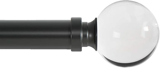 Ivilon Drapery Treatment Window Curtain Rod - Acrylic Ball 1 inch Pole. 48 to 86 Inch. Black