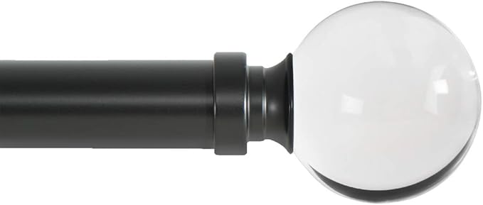 Ivilon Drapery Treatment Window Curtain Rod - Acrylic Ball 1 inch Pole. 28 to 48 Inch. Black