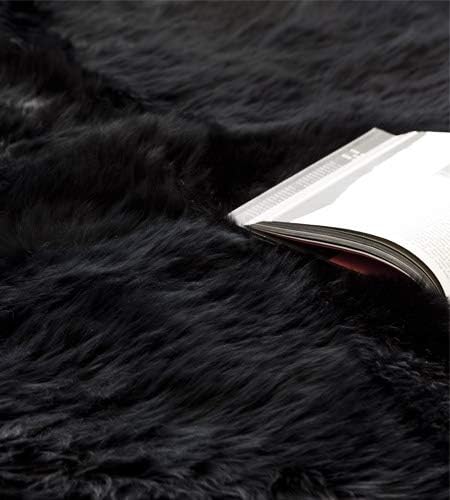 HUAHOO Premium Genuine Sheepskin Rug Real Australia Sheepskin Natural Luxury Fluffy Lambskin Fur Area Rug Seat Covers for Kids Bedroom Sofa Chair Cover Pets Dogs Mat Eight Pelt /6.2' x 7' Black