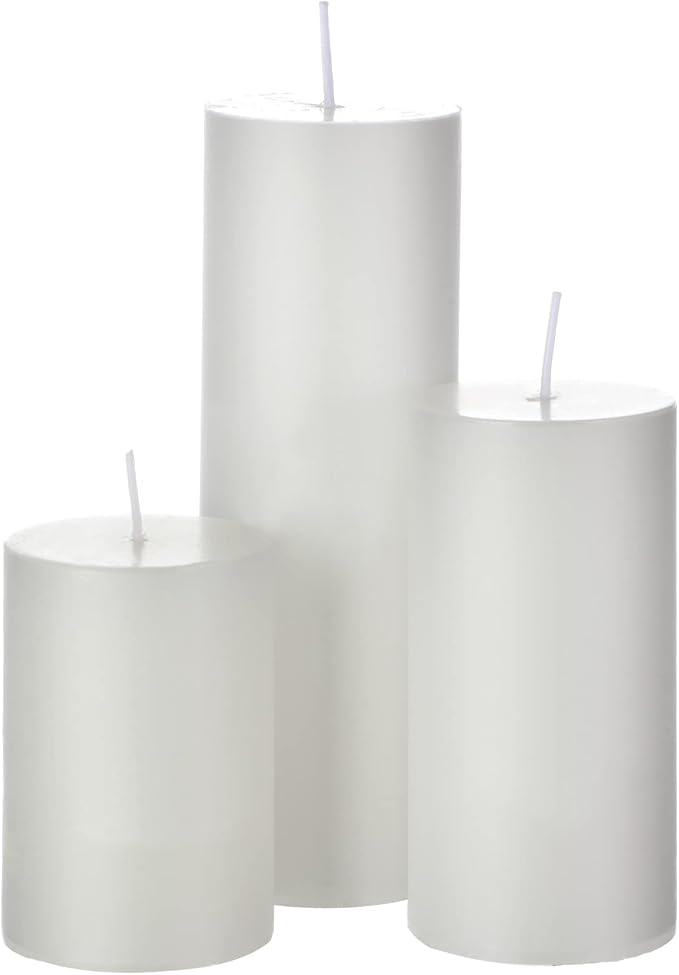 Shihanee Set of 3 Pillar Candles and 3 Glass Cylinder Candle Vases Holders Clear Pillar Jars for Wedding Centerpieces(2.6'' X 4.7'', 5.9'', 7.9'',White)