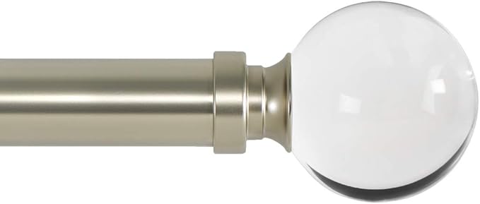 Ivilon Drapery Treatment Window Curtain Rod - Acrylic Ball 1 inch Pole. 16 to 28 Inch (Side Curtain Rod) Satin Nickel