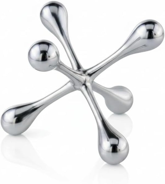 Cantillo Cast Aluminum Jack Sculpture – Modern Decorative Accent for Coffee Table, Bookshelf & Console – Mirror Polished Silver Finish – Contemporary Home Décor – Available in 3 Sizes