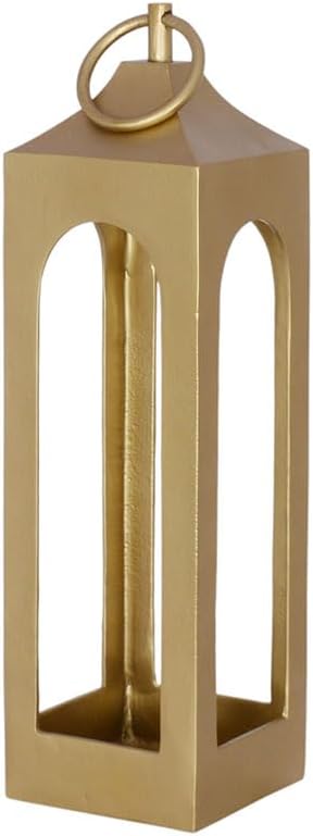 Medium Gold Lantern, Rustic Metal Decorative Lantern, Candle Holder for Indoor & Outdoor, Home Decor for Patio, Garden & Tabletop, Hanging Lantern for Parties & Weddings