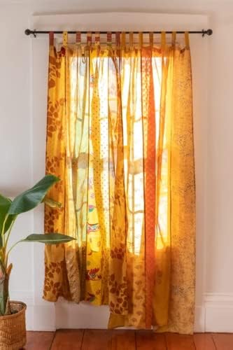 Assorted Hippie Colorful Curtains Light-Filtering – Boho Curtains, Bed Canopy Panel, Tapestry or Window Treatment Patchwork Yellow Color (84 X 43 Inches)