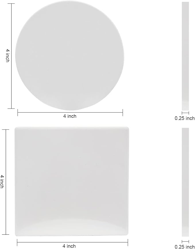 48 Pack Sublimation Blanks Coasters Bulk, 4 Inch Glossy White Glazed Ceramic Tiles Bulk with Cork Backing Pads, Heat Transfer Cup Mat for DIY Crafts Home Kitchen Decor (Square 48PCS)