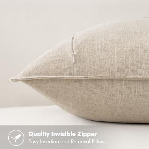 MIULEE Beige Boho Linen Decorative Pillow Covers 24x24 Inch Pack of 4 | Natural Decorative Throw Pillow Covers Soft Farmhouse Couch Pillowcases Modern Home Decors for Living Room Bed Sofa