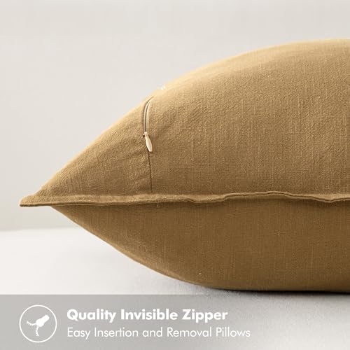 MIULEE Neutral Gold/Brown Boho Linen Pillow Covers 20x20 Inch Pack of 4 | Natural Decorative Throw Pillow Covers Soft Farmhouse Couch Pillowcases Modern Decors for Living Room Bed Sofa