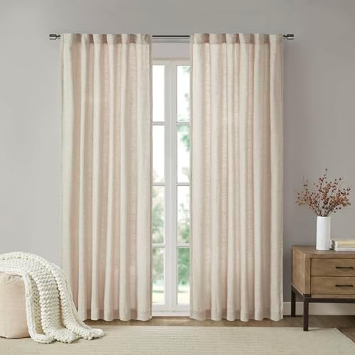 Madison Park Linen Blend Curtain Window, Thermal Insulated Fleece Lining, Living Room Decor Light Filtering Drape for Bedroom, 1-Single Panel Pack Fits 1.25" Rod, Beals, 50x84 Rod Pocket Top, Natural