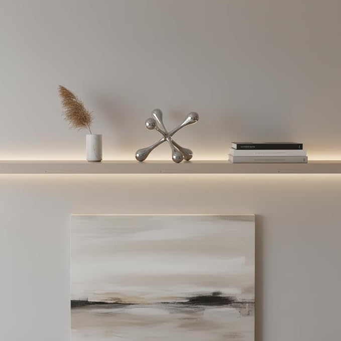 Cantillo Cast Aluminum Jack Sculpture – Modern Decorative Accent for Coffee Table, Bookshelf & Console – Mirror Polished Silver Finish – Contemporary Home Décor – Available in 3 Sizes
