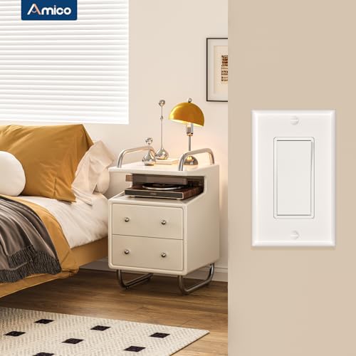 Amico 30 Pack Single Pole Decorator Light Switch with Wallplate and 50 Pack 15A Wall Outlet, White Decorator Receptacle with Wall Plate, UL Listed
