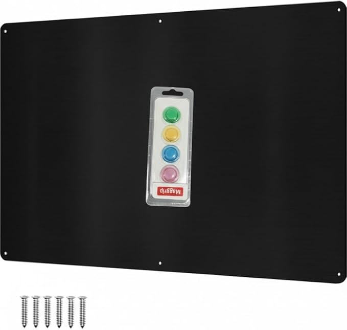 17.5inchX11.5inch Large Stainless Steel Plate for Magnets, 3M Adhesive Back, Mounting Screws, Ideal for Magnetic Shelf, Spice Holders, Colorful Magnets as a Gift. Mount Anywhere! (Black, 1 Pack)