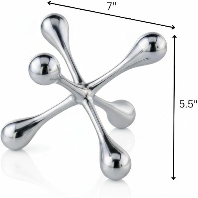 Cantillo Cast Aluminum Jack Sculpture – Modern Decorative Accent for Coffee Table, Bookshelf & Console – Mirror Polished Silver Finish – Contemporary Home Décor – Available in 3 Sizes