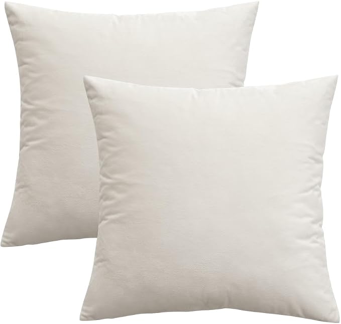 MIULEE Velvet Throw Pillow Covers 18x18 inch, Pack of 2 - Cream White, Soft Solid Decorative Pillow Covers Cushion Cases Modern Luxury Home Decor for Spring Couch Sofa Bedroom Livingroom,Car