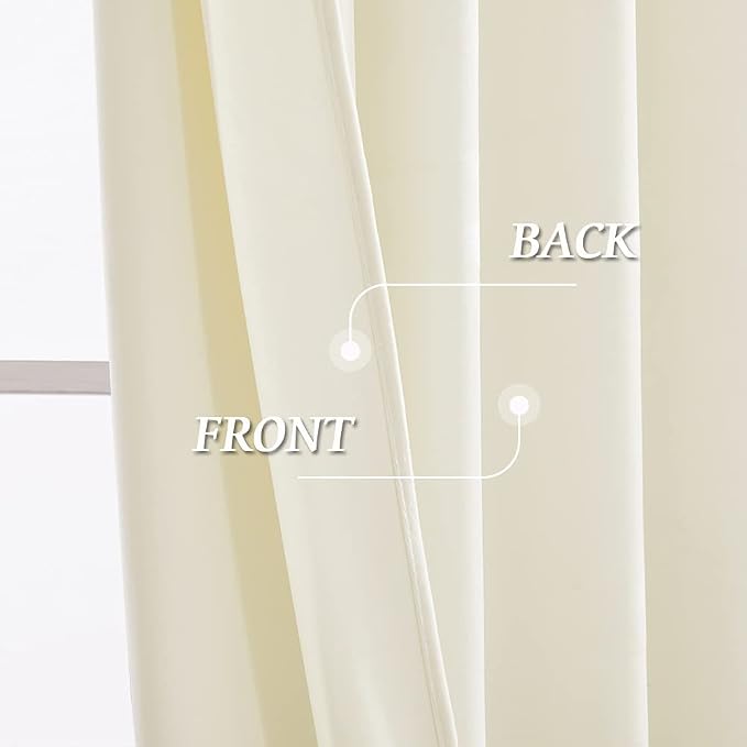 RYB HOME Ivory Velvet Curtains - Super Soft Bedroom Back Tab Window Curtains & Drapes Energy Efficiency Boho Decor for Living Room Home Office, W 52 x L 90, 2 Panels