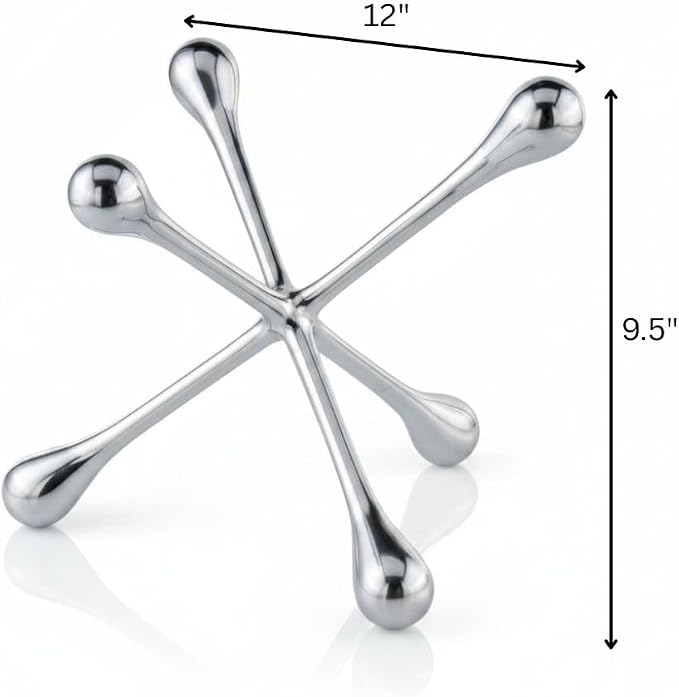 Cantillo Cast Aluminum Jack Sculpture – Modern Decorative Accent for Coffee Table, Bookshelf & Console – Mirror Polished Silver Finish – Contemporary Home Décor – Available in 3 Sizes