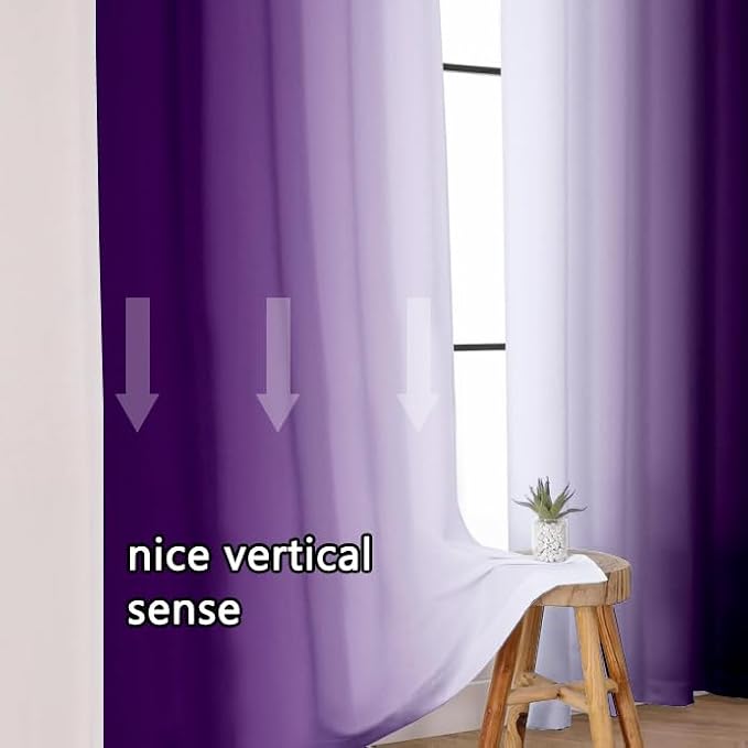 Purple Curtains 63 Inch Length for Living Room 2 Panel Set Purple and Grey White Window Treatment Curtain Lavender Ombre Gradient Light Filtering Curtains Modern Abstract Drapes,42Wx63L