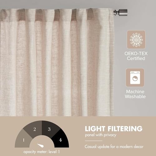 Madison Park Linen Blend Curtain Window, Thermal Insulated Fleece Lining, Living Room Decor Light Filtering Drape for Bedroom, 1-Single Panel Pack Fits 1.25" Rod, Beals, 50x95 Rod Pocket Top, Natural