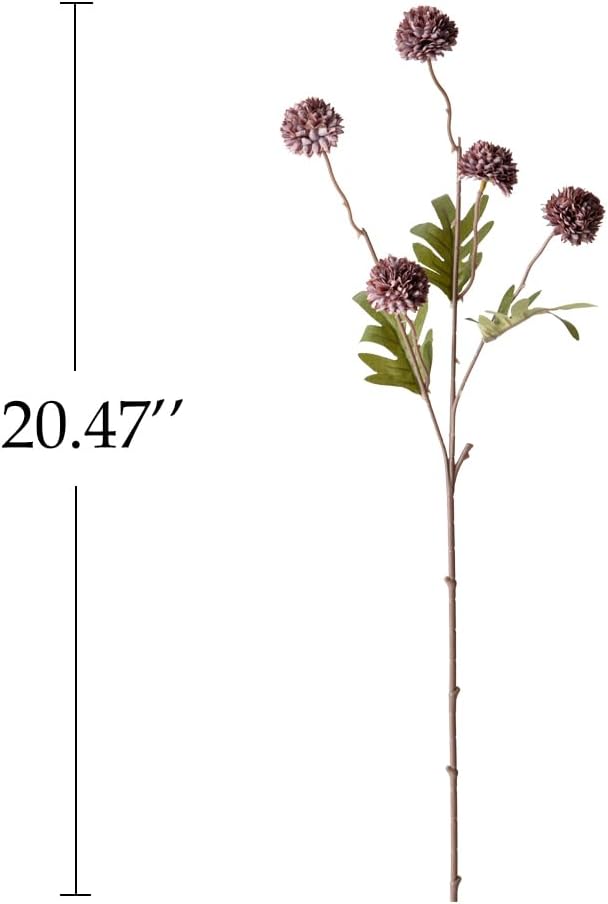 Laelfe Artificial Kiku Flower - 5 Pcs Fake Pompon Mums Silk Small Chrysanthemum Faux Ball Fall Flower Stem Decor for Autumn Wedding Filler DIY Bouquet Centerpieces Arrangements Shower (Grey Purple)