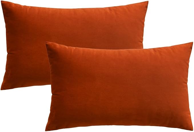 MIULEE Velvet Throw Pillow Covers 12x20 Inch, Pack of 2 - Burnt Orange, Soft Solid Lumbar Fall Decorative Pillow Covers Modern Luxury Home Decor for Chair Couch Sofa Bedroom Livingroom