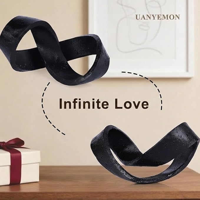 Modern Infinity Knot Sculpture - Black Knot Home Decor, Multi-Angle Statue for Shelves, Coffee Table, Bookshelf, Living Room, Office, Resin Geometric Decorative Accent, Abstract Art Knick Knacks Gifts