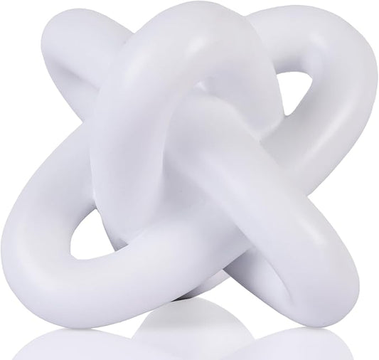 White knot sculpture, three-knot sculpture white home decor accent, suitable for rustic-style coffee table stands, living room TV cabinets, dining tables, entryway shelves, and small decorations.