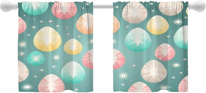 Shrahala Easter Eggs Stars Tier Curtains for Kitchen Windows, Colorful Easter Egg Pattern Window Curtain Panels Multilayer Polyester Blackout for Living Room Bathroom 2 Pack 26 x 24 in