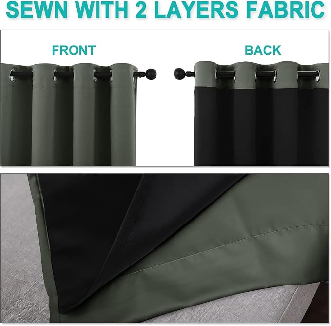 NICETOWN 100% Blackout Window Curtain Panels, Cold and Full Light Blocking Drapes with Black Liner for Nursery, 84 inches Drop Thermal Insulated Draperies (Dark Mallard, 2 PCs, 62" Wide Each Panel)