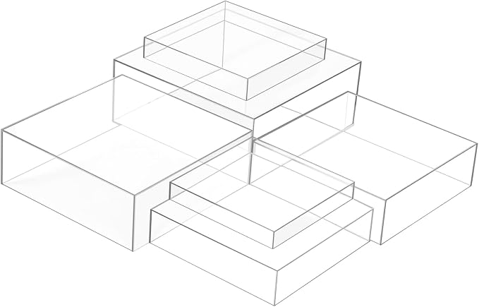 Geelin 6 Pack Acrylic Risers for Display Acrylic Cube Boxes Risers Display Stands with Hollow Bottoms Decorative Stand for Jewelry Candy Table Decor 6 Sizes(Clear,10 to 15 Inch,Square)
