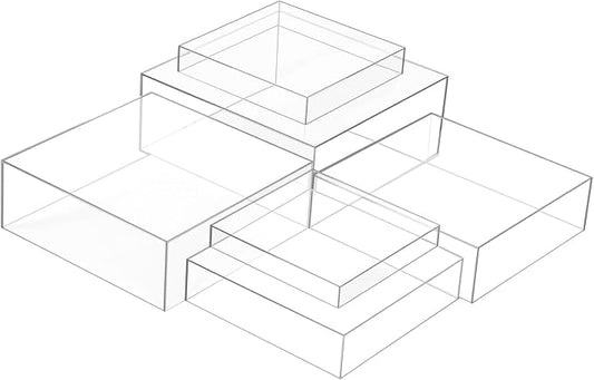 Geelin 6 Pack Acrylic Risers for Display Acrylic Cube Boxes Risers Display Stands with Hollow Bottoms Decorative Stand for Jewelry Candy Table Decor 6 Sizes(Clear,10 to 15 Inch,Square)