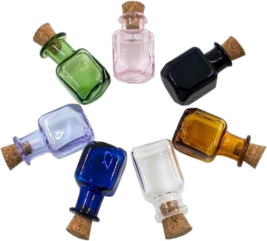 2ml Very Mini Rectangle Glass Color Bottles With Cork Colored Glass Bottles with Cork Stoppers Mix 7 Colors