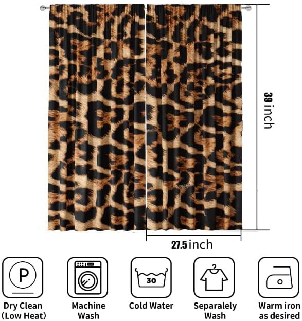 Leopard Print Curtains 29WX63H for Living Room Bedroom Cheetah Print Leopard Decor Brown for Bedroom Window Drapes Treatment Fabric 2 Panels