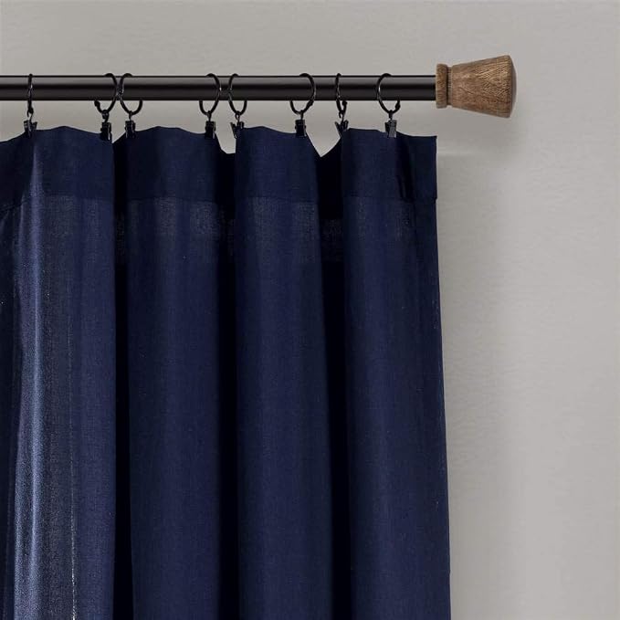 Lush Decor Linen Button Window Curtain Panel, Single, 40" W x 84" L, Navy & Off White- Country Curtains - Rustic Decor - Color Block - Modern Farmhouse Curtains