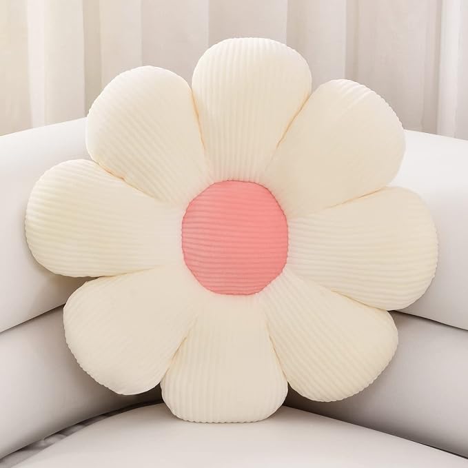 Sioloc Flower Shaped Throw Pillow - Butt Cushion & Seating Cushion, Cute Room Decor & Plush Pillow for Bedroom Sofa Chair (White, 23.6" )