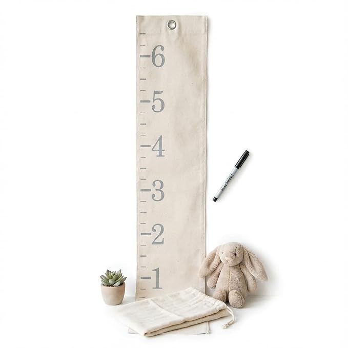 Growth Chart for Wall - Canvas Fabric Natural Color - Big Brother Big Sister Gift Children Height Chart Measure Childs Growth Kids Room Decor Nursery Wall Ruler and Pen