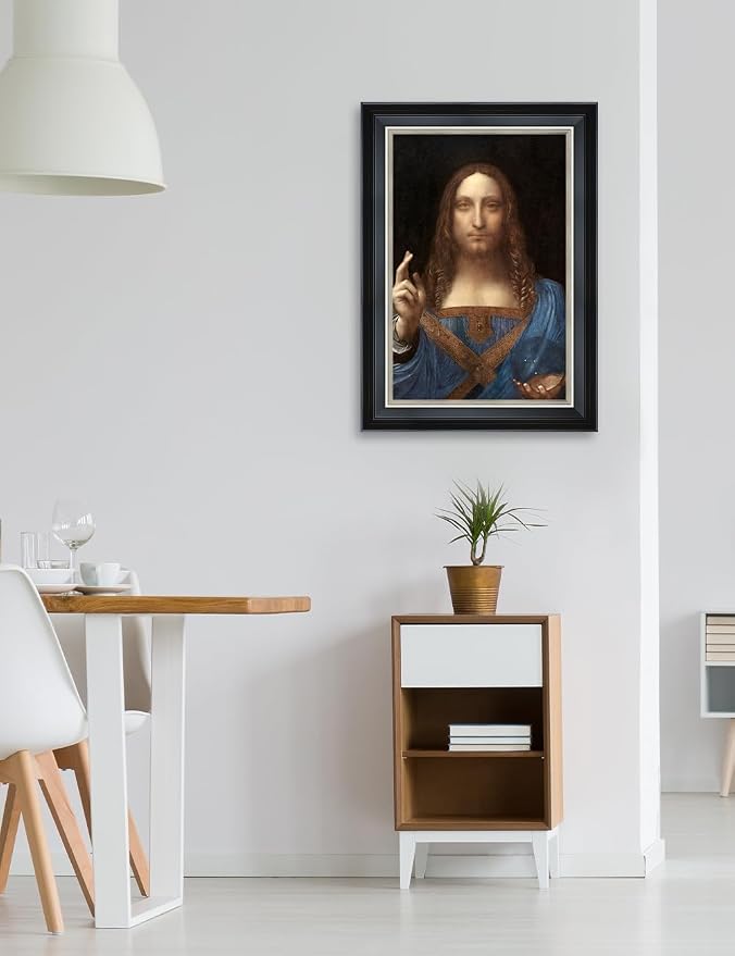 DECORARTS - Reproduction of Leonardo Da Vinci's Portrait of Christ in Salvator Mundi. Giclee Prints on Acid Free Cotton Canvas. Fine Art Frame for Classic Art Reproduction. 15.25x21.25 in