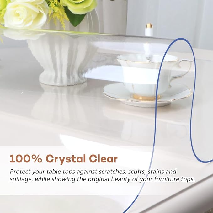 RostiKong 40 x 60 Inch Crystal Plastic Dining Table Top Protector Clear Office Desk Pad Mat Rectangle Vinyl Table Cover PVC Desk Writing Mat for Wood Glass End Coffee Kitchen Table Cover Protection