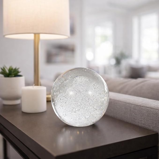 Decorative Crystal Orb Ball for Home Decor - Ornament Sculpture for Bathroom, Office Desk, and Living Room Decor - Ideal Accessory for Shelf Accent and Cofffe Table Display - 5", Clear & Frost