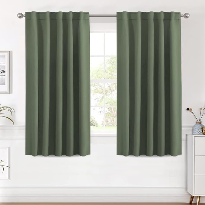 H.VERSAILTEX Blackout Curtains Thermal Insulated Window Treatment Panels Room Darkening Blackout Drapes for Living Room Back Tab/Rod Pocket Bedroom Draperies (2 Panels, Bronze Green, 42 x 54 Inch)