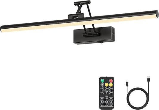 Joossnwell Battery Operated Picture Lights with Remote Wireless Art Lighting for Wall 23.62 Inch Rechargeable Painting Light Black Frame Light Dimmable 3CCT Gallery Light for Library Portrait