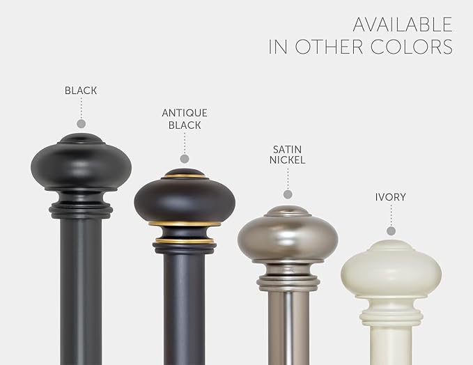 Ivilon Drapery Window Curtain Rod - Knob Design, 1 Inch Rod, 28 to 48 Inch. Antique Black
