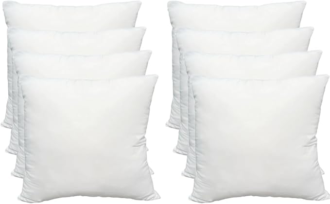 Obruosci Luxury Throw Pillow Inserts, Pack of 8, 16 x 16 inches Hypoallergenic Ultra Soft White Polyester Microfiber Durable Couch Cushion Fillers