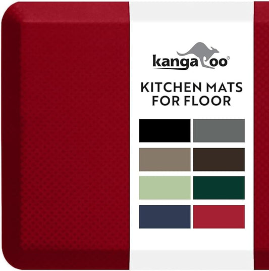 KANGAROO Anti Fatigue Mats for Kitchen Floor, 58x20, Reduce Foot, Knee, Back Pressure, 3/4 Inch Thick Cushioned Ergonomic Mat, Waterproof Comfort Rug for Under Sinks, Standing Desk, Store Floors, Red